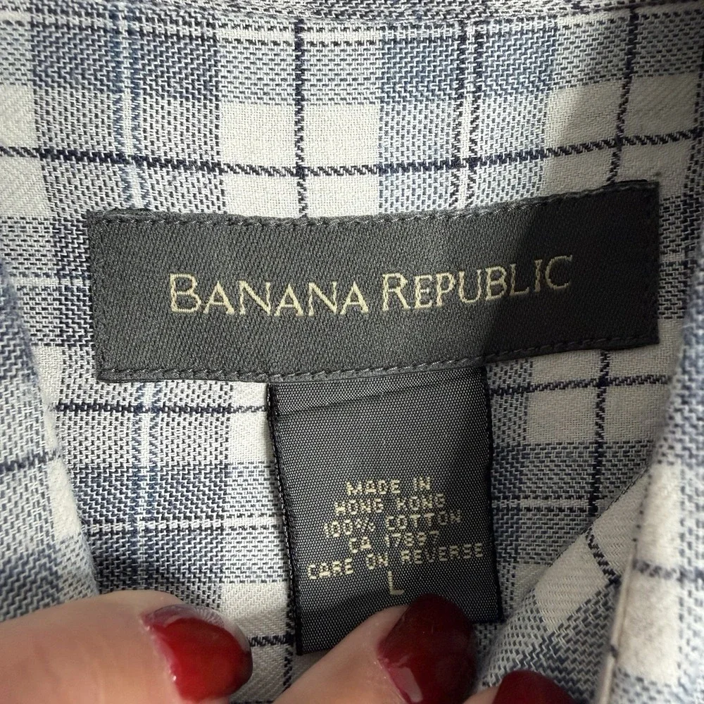 Banana Republic Men Blue White Plaid Large Button Down Shirt Long Sleeve Preppy‎